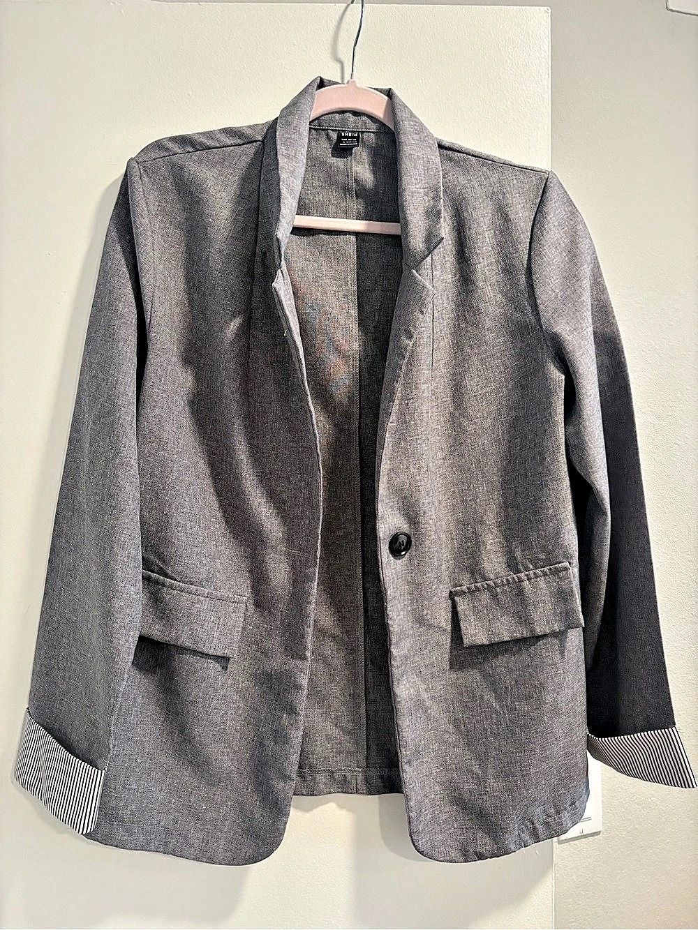 SHEIN Grey Striped Patchwork Long Sleeve Lapel Blazer